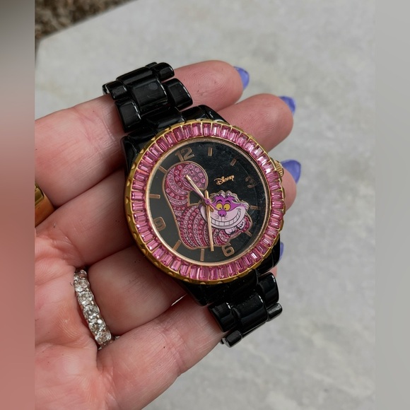 Disney Alice in Wonderland Cheshire Cat Wristwatch Vintage Rare Pink Rhinestones - Picture 2 of 5